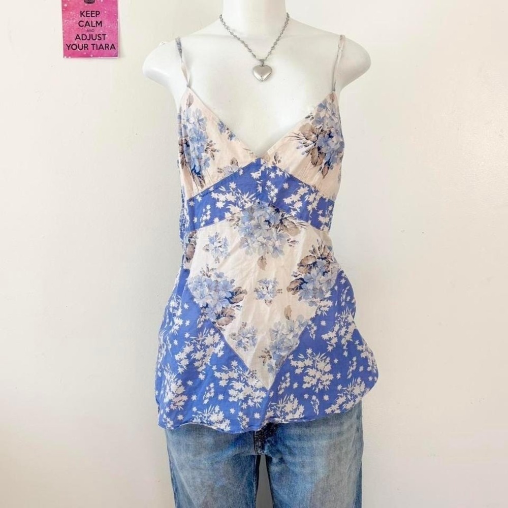 Y2k Guess Vintage Blue & White Floral Lace babydoll Cami - Picture 1 of 7